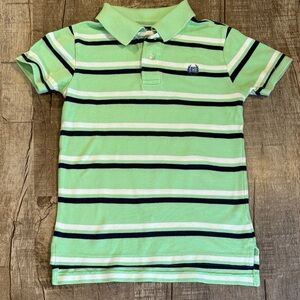 5/$15 Chaps Mint Green Striped Polo with Navy & White Trim boys size 7